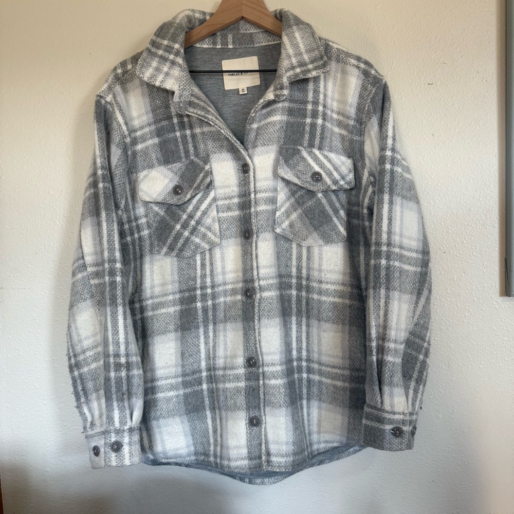 Thread & Supply Grey Plaid Oversized Shacket Medium